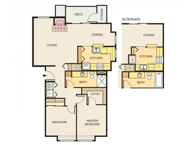 2 Bed 1 Bath Glacier M-301 floor plan
